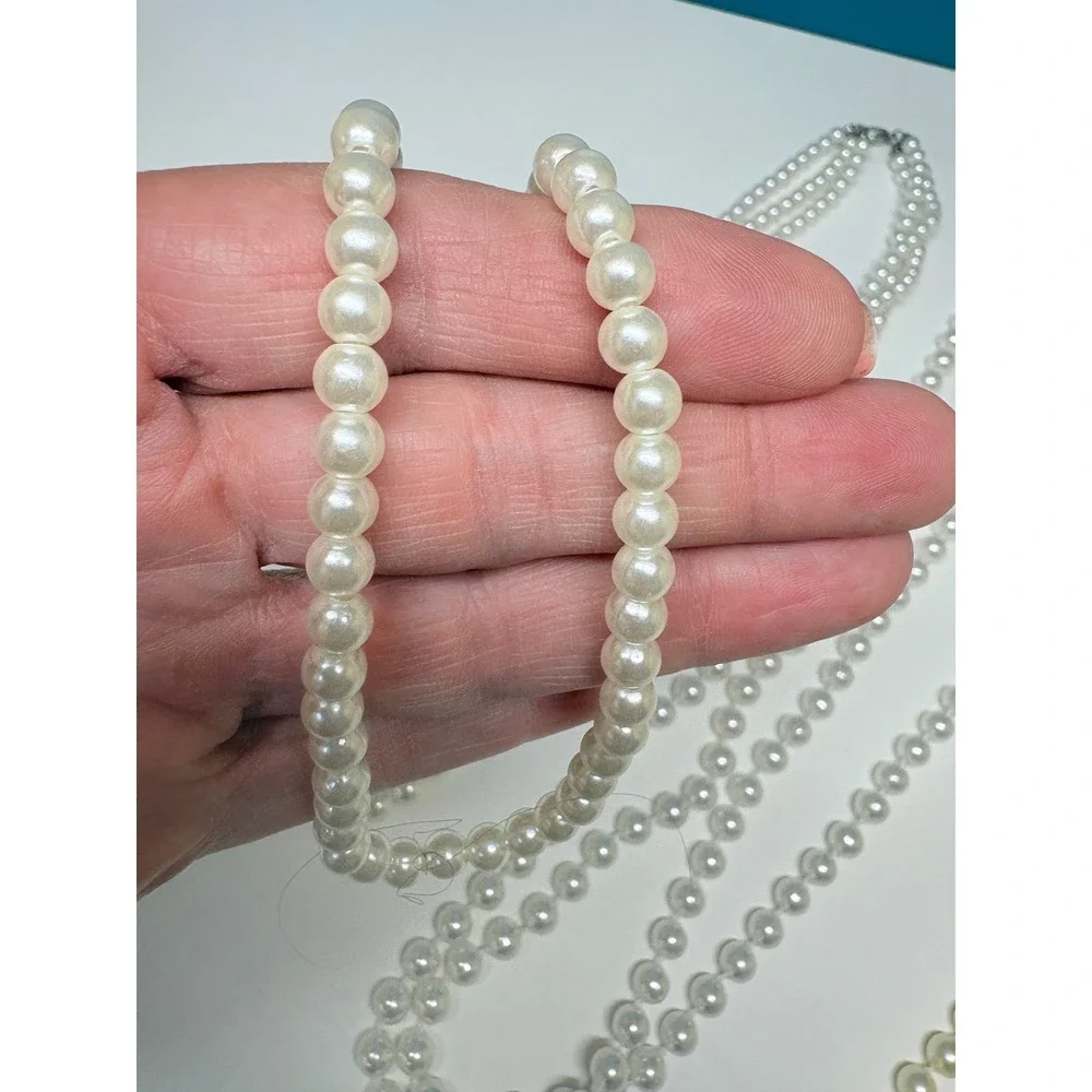 Vtg Style Faux Pearl Necklace Lot 5 Pieces White Cream Multi Strand Layered - Picture 7 of 16